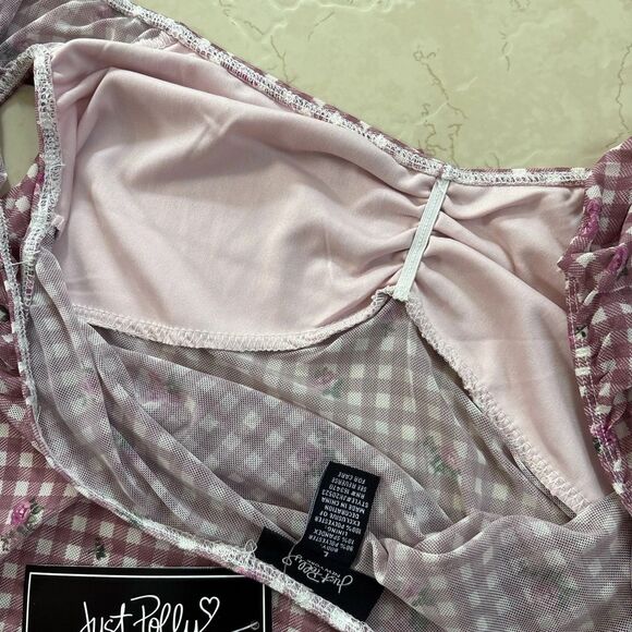 Y2K Just Polly NY Gingham Pink + White Floral Tank Top Women’s Large - Picture 8 of 8